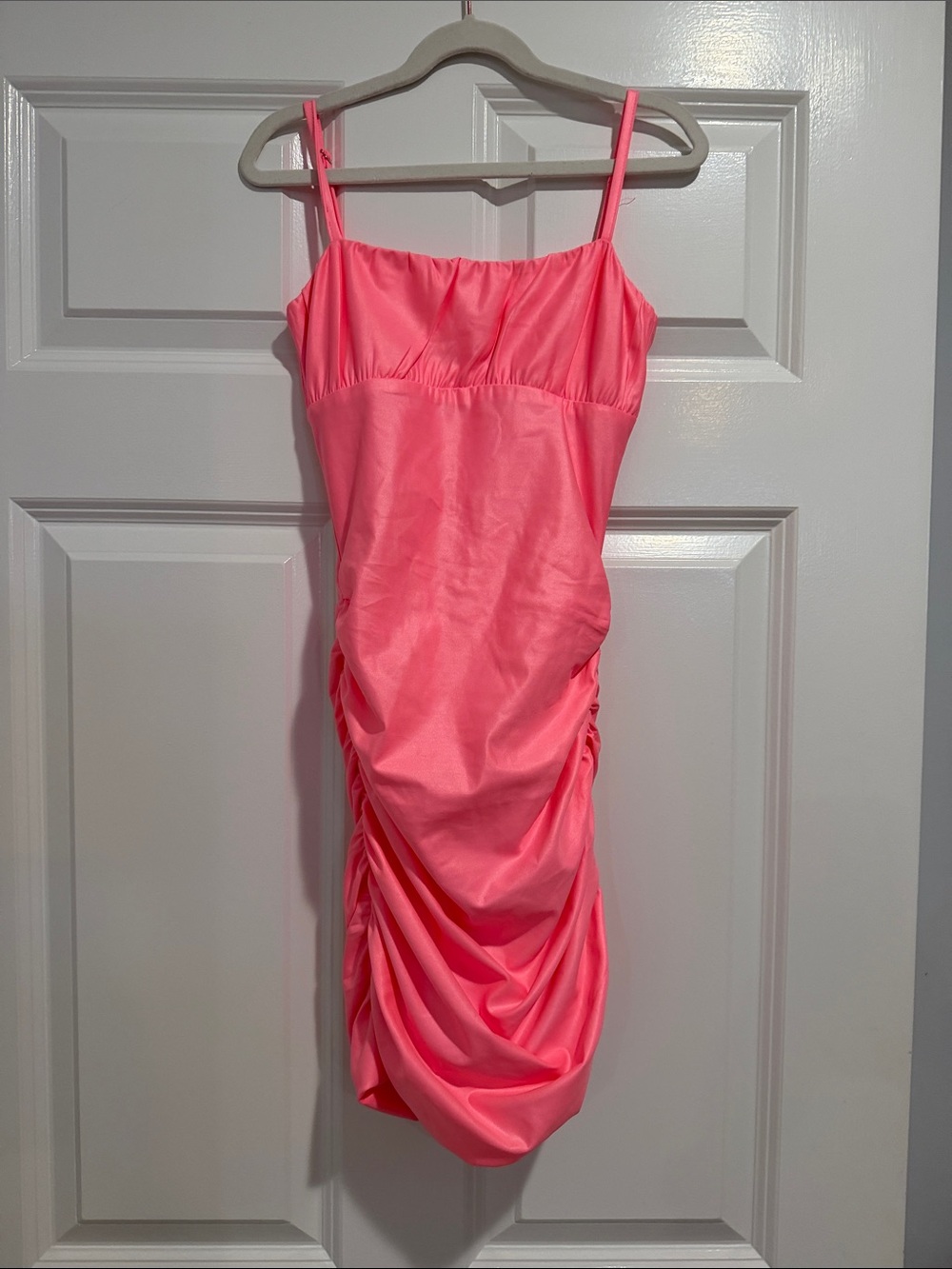 Katie J NYC Hot Pink Ruched Satin Dress